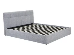 Vente-unique Lit coffre 180 x 200 cm - Tissu bouclette - Gris + Matelas - MAZIRI New