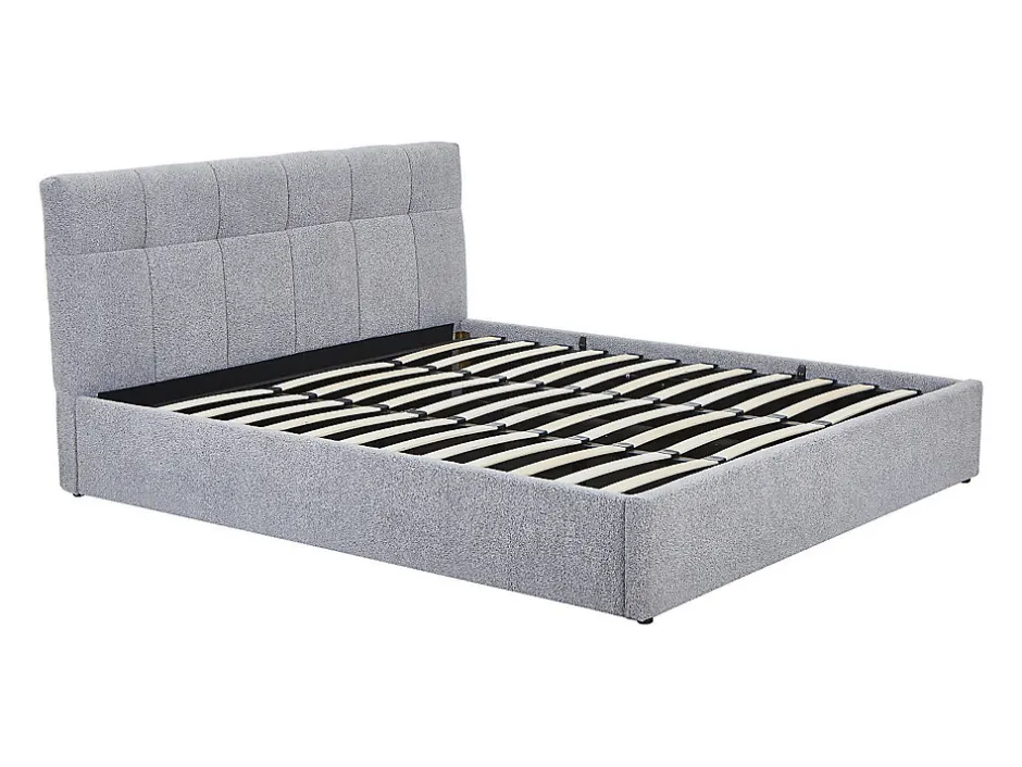 Vente-unique Lit coffre 180 x 200 cm - Tissu bouclette - Gris + Matelas - MAZIRI New