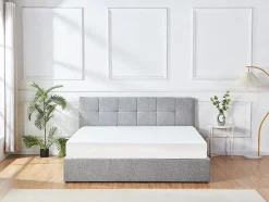 Vente-unique Lit coffre 180 x 200 cm - Tissu bouclette - Gris + Matelas - MAZIRI New