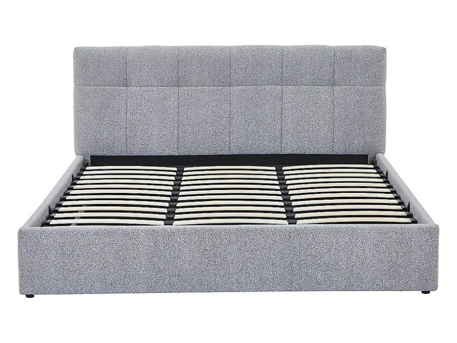 Vente-unique Lit coffre 180 x 200 cm - Tissu bouclette - Gris + Matelas - MAZIRI New