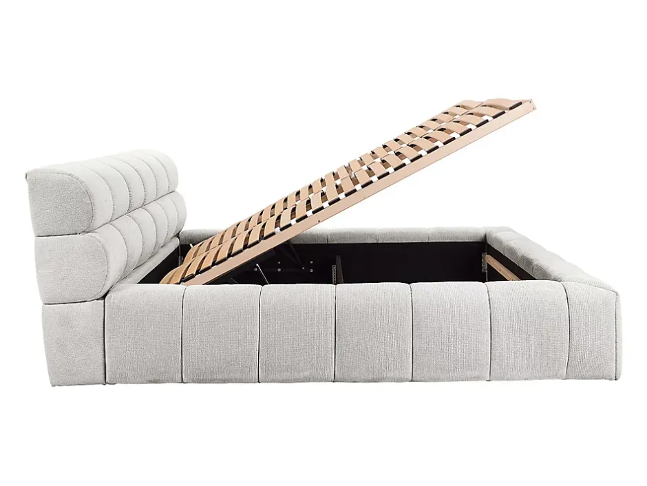 Vente-unique Lit coffre 180 x 200 cm - Tissu - Gris clair + Matelas - FORVIK Online
