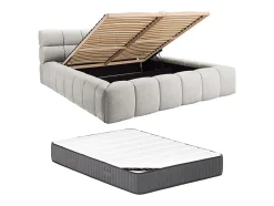 Vente-unique Lit coffre 180 x 200 cm - Tissu - Gris clair + Matelas - FORVIK Online