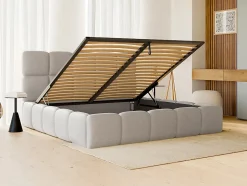 Vente-unique Lit coffre 180 x 200 cm - Tissu chiné - Gris clair - DAMADO II