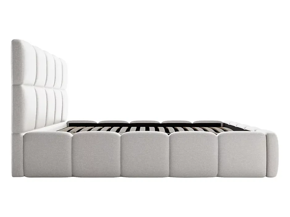 Vente-unique Lit coffre 180 x 200 cm - Tissu chiné - Gris clair - DAMADO II