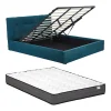 Vente-unique Lit coffre 180 x 200 cm - Tissu bouclette - Bleu canard + Matelas - MAZIRI