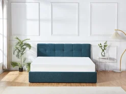 Vente-unique Lit coffre 180 x 200 cm - Tissu bouclette - Bleu canard + Matelas - MAZIRI