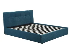 Vente-unique Lit coffre 180 x 200 cm - Tissu bouclette - Bleu canard + Matelas - MAZIRI