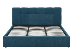 Vente-unique Lit coffre 180 x 200 cm - Tissu bouclette - Bleu canard + Matelas - MAZIRI