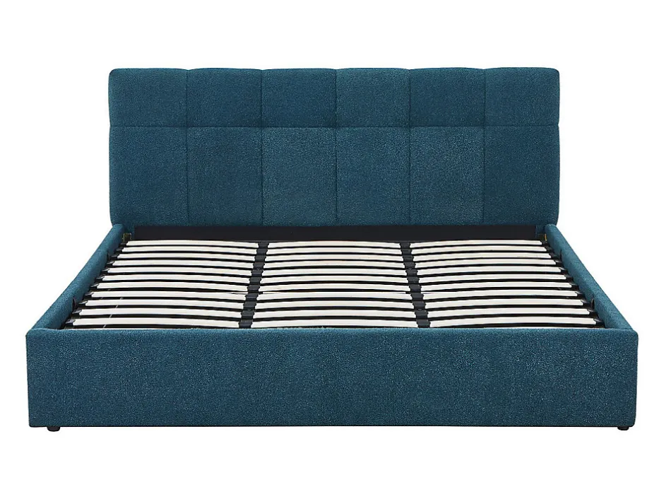 Vente-unique Lit coffre 180 x 200 cm - Tissu bouclette - Bleu canard + Matelas - MAZIRI