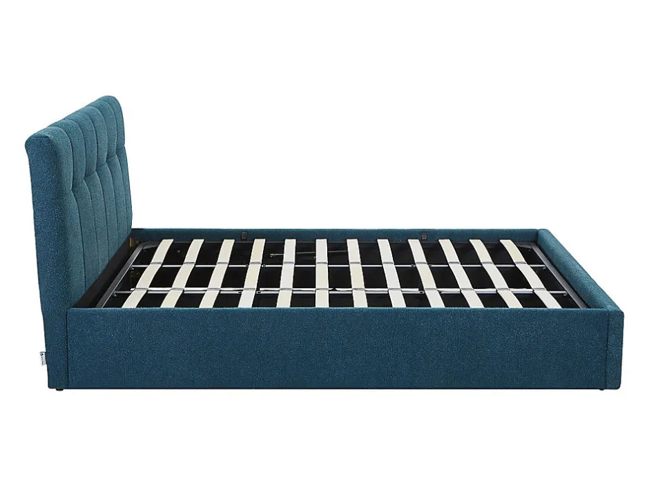 Vente-unique Lit coffre 180 x 200 cm - Tissu bouclette - Bleu canard + Matelas - MAZIRI