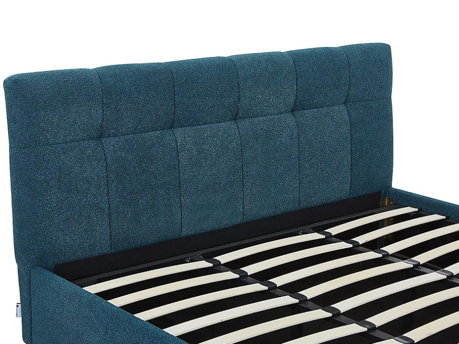 Vente-unique Lit coffre 180 x 200 cm - Tissu bouclette - Bleu canard + Matelas - MAZIRI