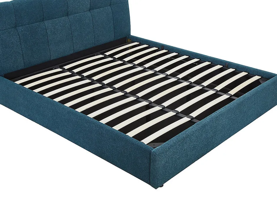 Vente-unique Lit coffre 180 x 200 cm - Tissu bouclette - Bleu canard + Matelas - MAZIRI