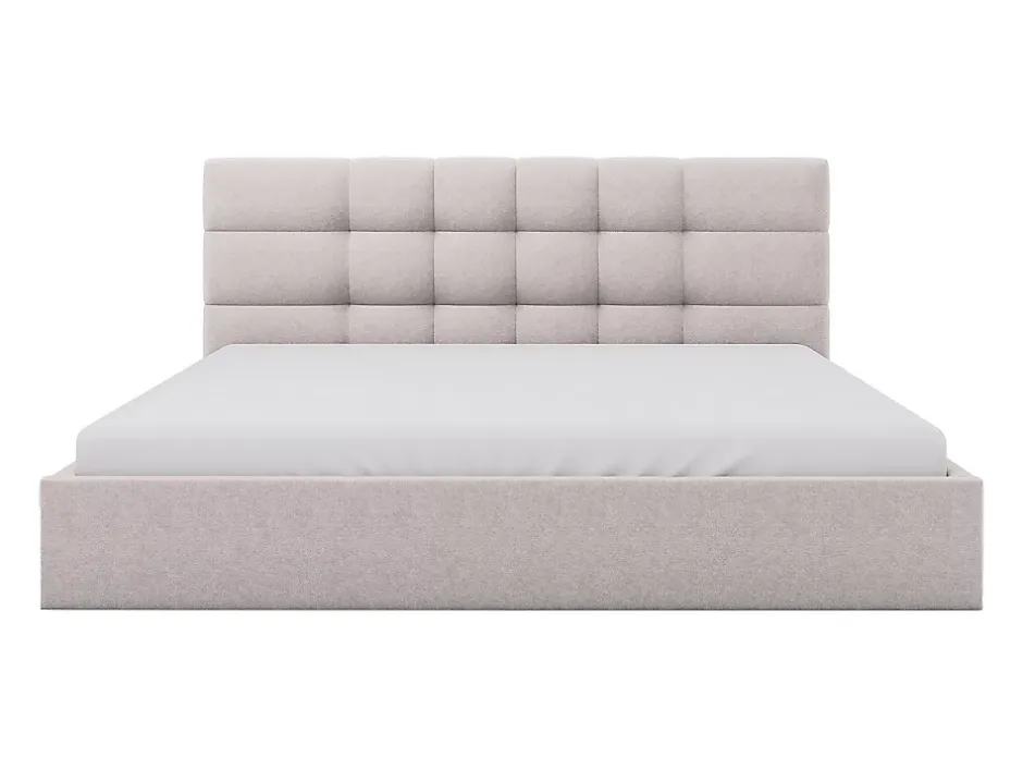 Vente-unique Lit coffre 200 x 200 cm - Tissu - Beige - ELIAVA Discount