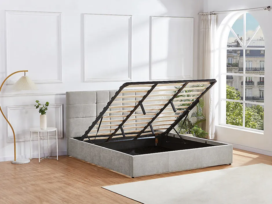 Vente-unique Lit coffre 180 x 200 cm - Tissu - Gris - HOPEYA Online