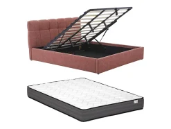Vente-unique Lit coffre 180 x 200 cm - Tissu bouclette - Terracotta + Matelas - MAZIRI Online