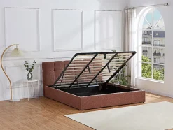 Vente-unique Lit coffre 180 x 200 cm - Tissu bouclette - Terracotta + Matelas - MAZIRI Online