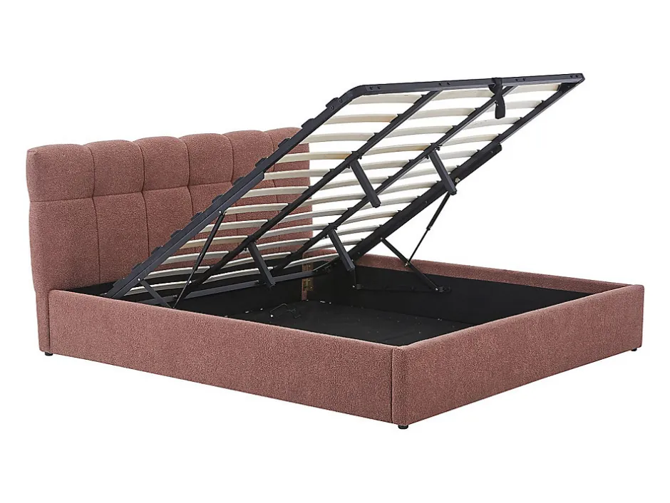 Vente-unique Lit coffre 180 x 200 cm - Tissu bouclette - Terracotta + Matelas - MAZIRI Online