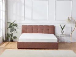 Vente-unique Lit coffre 180 x 200 cm - Tissu bouclette - Terracotta + Matelas - MAZIRI Online