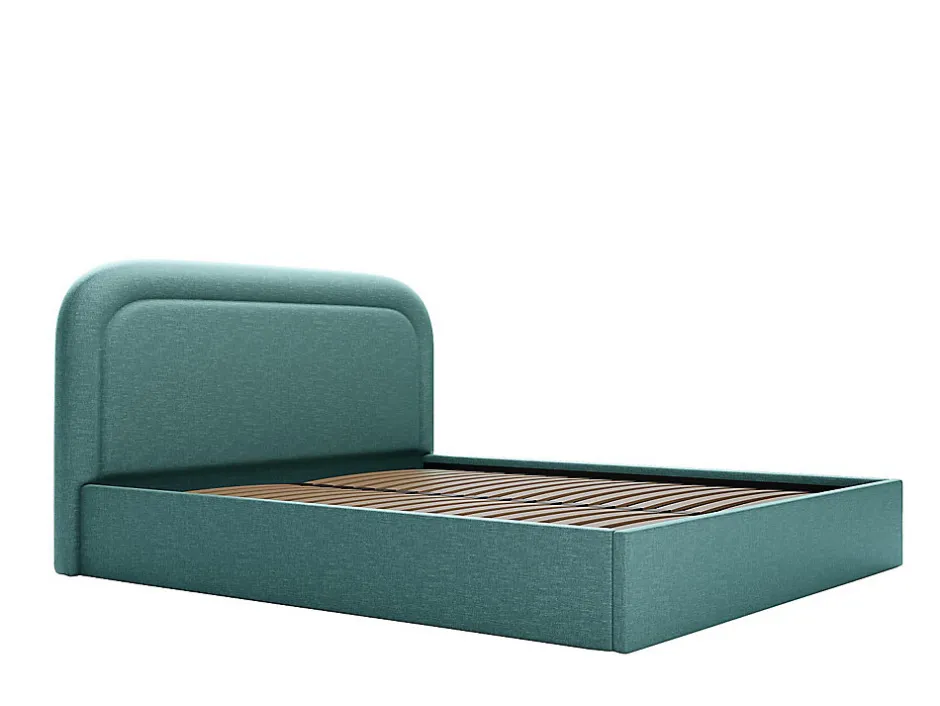 Vente-unique Lit coffre 180 x 200 cm - Tissu chiné - Bleu canard + Matelas - FIREZA