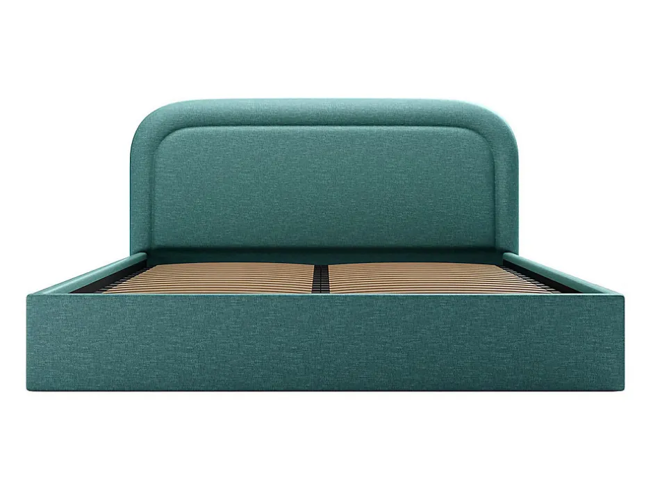 Vente-unique Lit coffre 180 x 200 cm - Tissu chiné - Bleu canard + Matelas - FIREZA