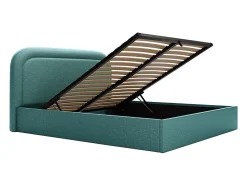Vente-unique Lit coffre 180 x 200 cm - Tissu chiné - Bleu canard + Matelas - FIREZA