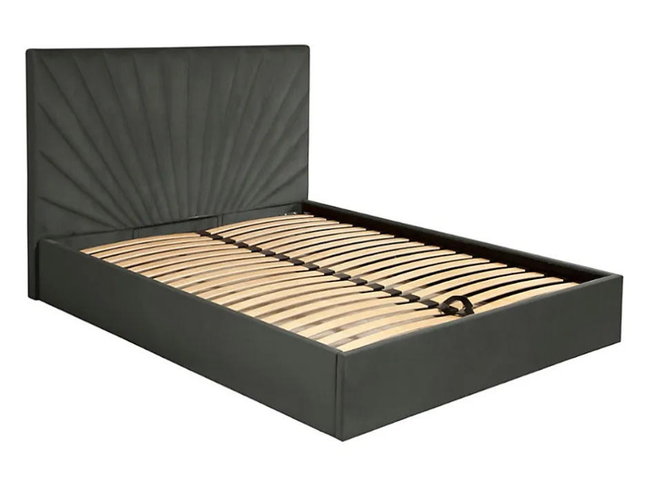 Vente-unique Lit coffre 180 x 200 cm - Velours - Gris anthracite + Matelas - RILIODA