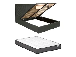 Vente-unique Lit coffre 180 x 200 cm - Velours - Gris anthracite + Matelas - RILIODA