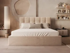 Vente-unique Lit coffre 200 x 200 cm - Velours - Beige - MIRDAL Outlet