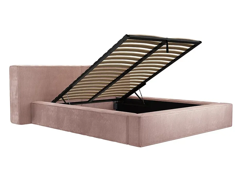 Vente-unique Lit coffre 180 x 200 cm - Velours côtelé - Rose - TIMANO New