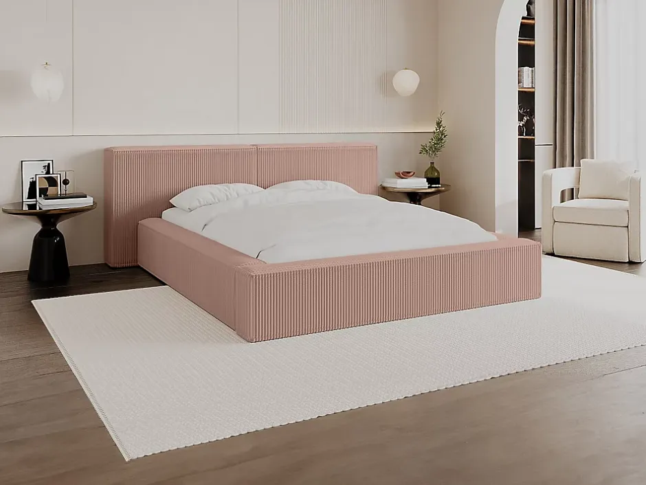 Vente-unique Lit coffre 180 x 200 cm - Velours côtelé - Rose - TIMANO New