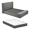 Vente-unique Lit coffre 160 x 200 cm avec banc - Tissu - Gris + Matelas - DOUINO