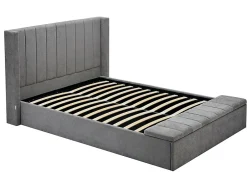 Vente-unique Lit coffre 160 x 200 cm avec banc - Tissu - Gris + Matelas - DOUINO