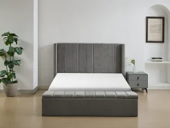 Vente-unique Lit coffre 160 x 200 cm avec banc - Tissu - Gris + Matelas - DOUINO
