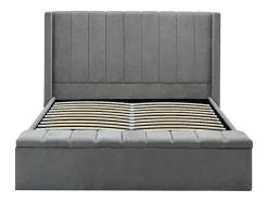 Vente-unique Lit coffre 160 x 200 cm avec banc - Tissu - Gris + Matelas - DOUINO