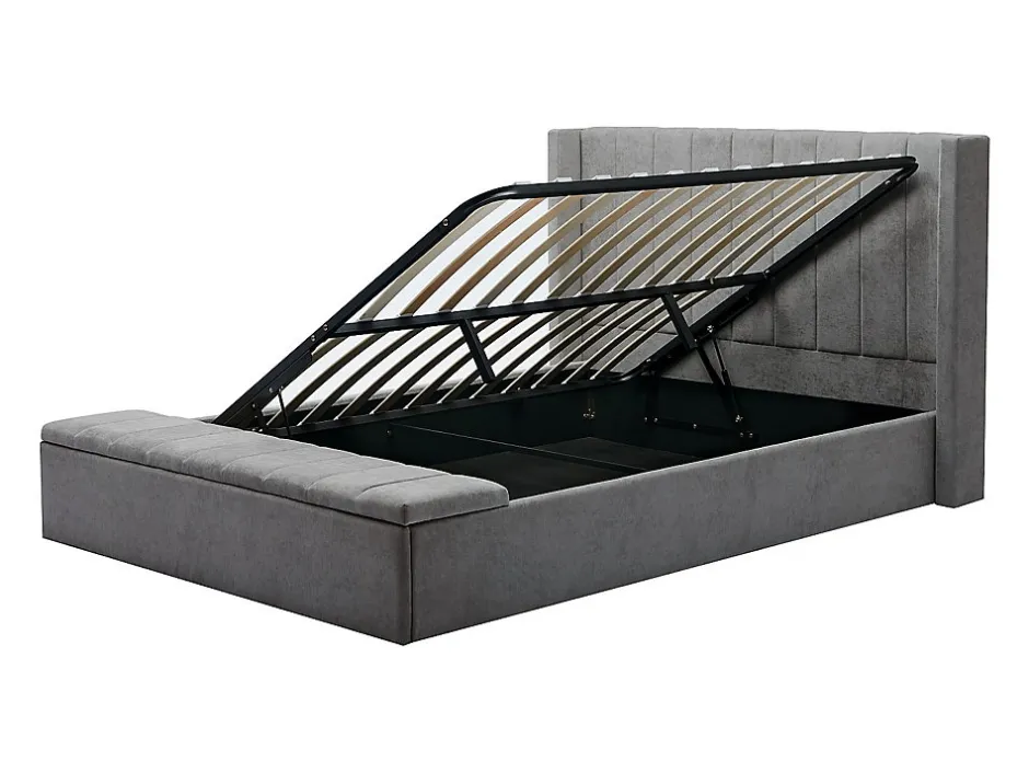 Vente-unique Lit coffre 160 x 200 cm avec banc - Tissu - Gris + Matelas - DOUINO