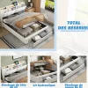 Fortuna lai Lit Coffre 140 X 200 Cm Avec Éclairage LED Et Chargement USB, Avec Tiroirs, Velours, Blanc Cassé Sale