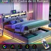 Fortuna lai Lit Coffre 160 X 200 Cm Avec LED Et Ports USB, Étagères Ouvertes Et Rangements Cachés, Gris Sale