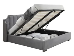Vente-unique Lit coffre 160 x 200 cm avec tête de lit incurvée - Velours - Gris clair + Matelas - TEOMIS Outlet