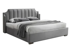 Vente-unique Lit coffre 160 x 200 cm avec tête de lit incurvée - Velours - Gris clair + Matelas - TEOMIS Outlet