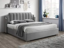 Vente-unique Lit coffre 160 x 200 cm avec tête de lit incurvée - Velours - Gris clair + Matelas - TEOMIS Outlet