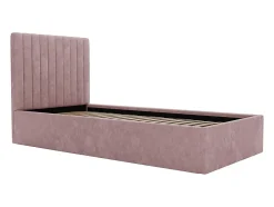 Vente-unique Lit coffre 90 x 190 cm avec tête de lit coutures verticales - Tissu - Rose + Matelas - SARAH