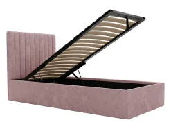 Vente-unique Lit coffre 90 x 190 cm avec tête de lit coutures verticales - Tissu - Rose + Matelas - SARAH