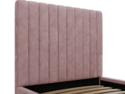 Vente-unique Lit coffre 90 x 190 cm avec tête de lit coutures verticales - Tissu - Rose + Matelas - SARAH