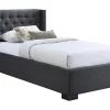 Vente-unique Lit coffre 90 x 200 cm avec tête de lit capitonnée - Tissu - Gris - MASSIMO Best