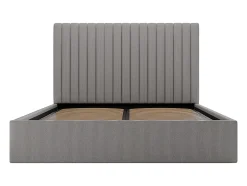 Vente-unique Lit coffre 140 x 190 cm avec tête de lit coutures verticales - Velours côtelé - Gris + Matelas - SARAH