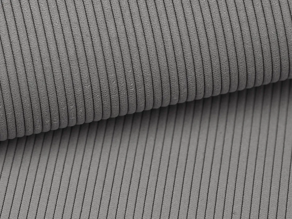 Vente-unique Lit coffre 140 x 190 cm avec tête de lit coutures verticales - Velours côtelé - Gris + Matelas - SARAH