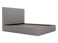 Vente-unique Lit coffre 160 x 200 cm avec tête de lit coutures verticales - Velours côtelé - Gris + Matelas - SARAH