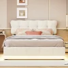 Fortuna lai Lit Coffre 160 x 200 cm, Lit Double avec Éclairage LED, Lit Capitonné avec Rangement et Tete de lit,Velours Beige Sale
