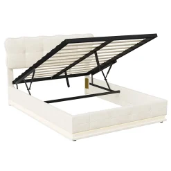 Fortuna lai Lit Coffre 160 x 200 cm, Lit Double avec Éclairage LED, Lit Capitonné avec Rangement et Tete de lit,Velours Beige Sale