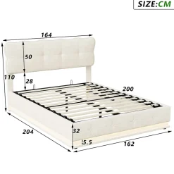 Fortuna lai Lit Coffre 160 x 200 cm, Lit Double avec Éclairage LED, Lit Capitonné avec Rangement et Tete de lit,Velours Beige Sale